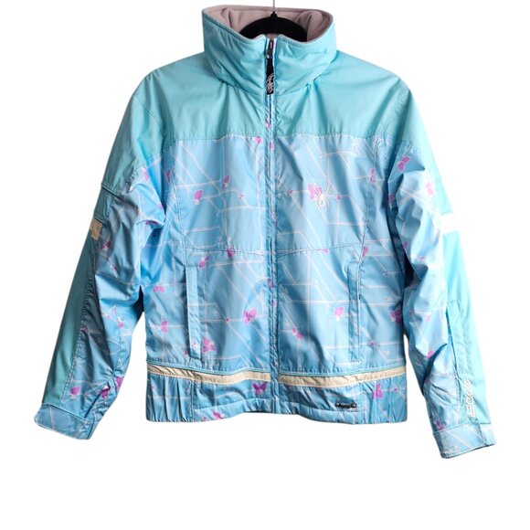Spyder XT Girls Floral Colorblock Waterproof Blue Winter Coat - Picture 1 of 13